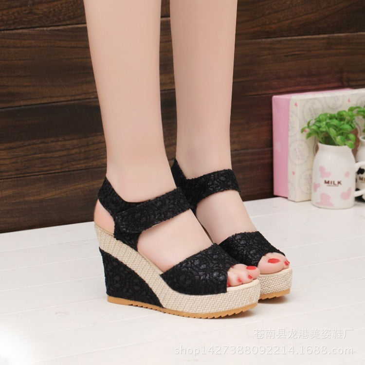 Manufacturers selling 2021 spring and summer new explosion network bookeen sexy mouth shoes wedge sandals black women's sandals